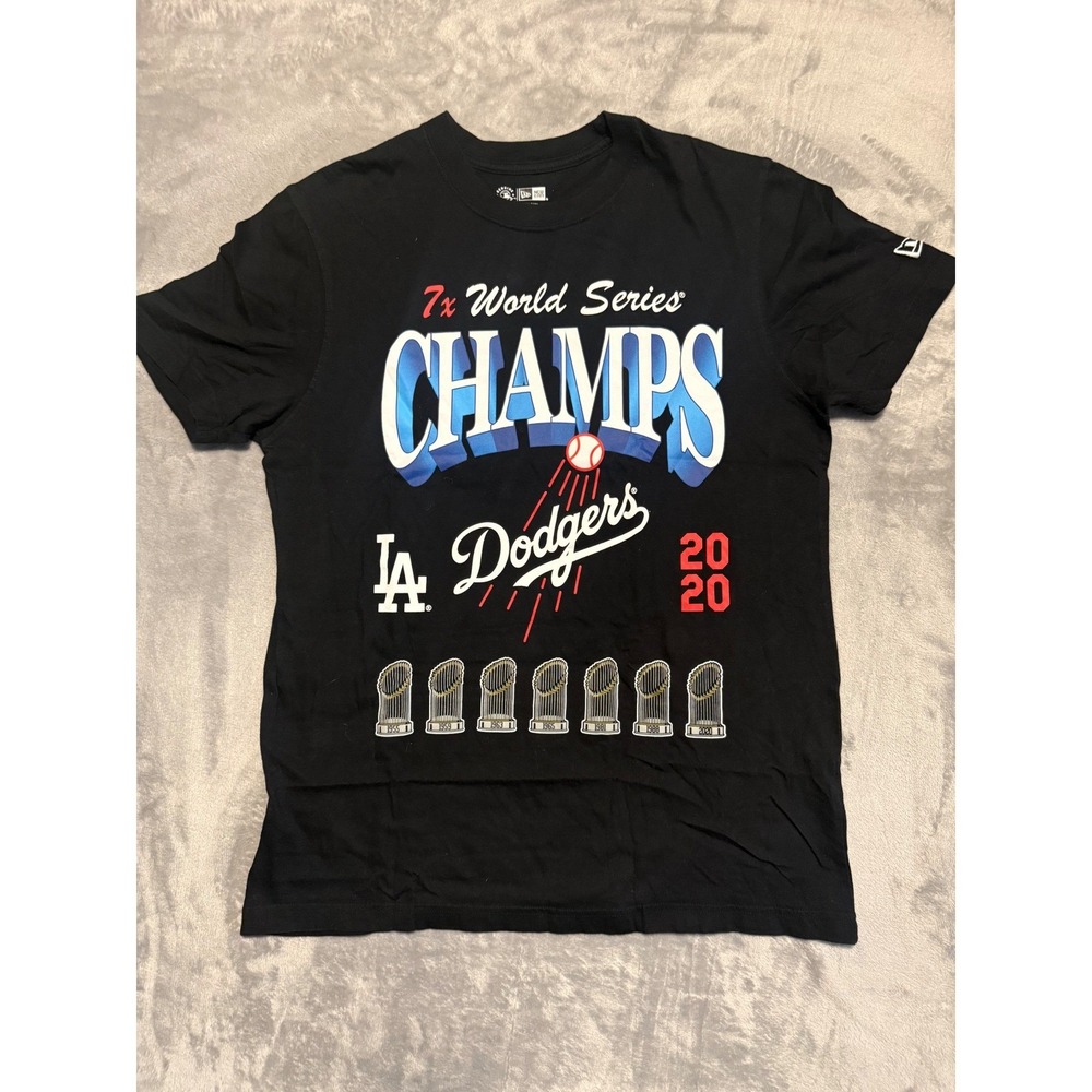 New Era LA Dodgers T-Shirt Mens Medium Black World Series Champions Graphic